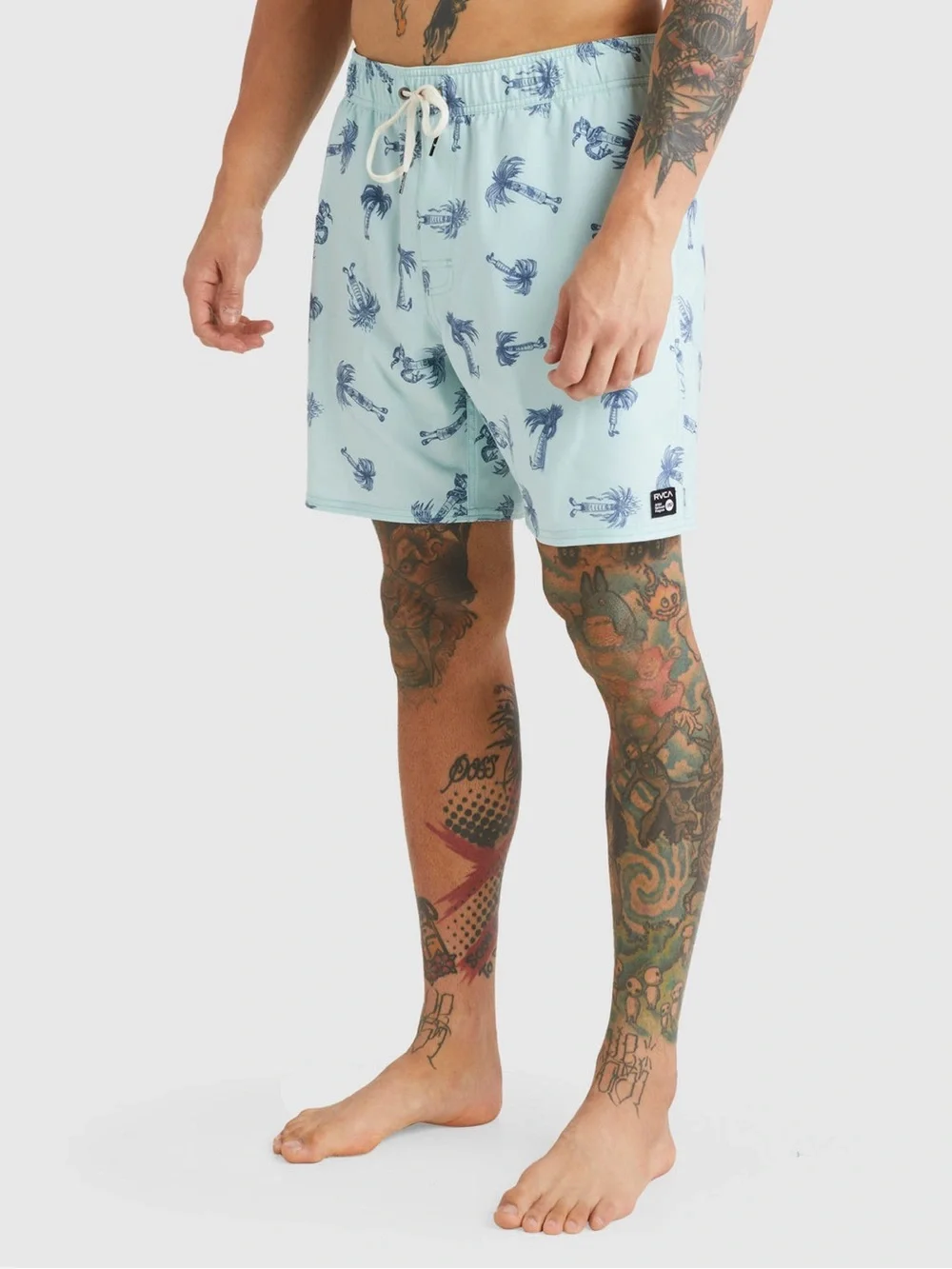 RVCA Andrew Pommier Palm Print Elastic Waist Boardshorts | Blue Haze | Men’s Med